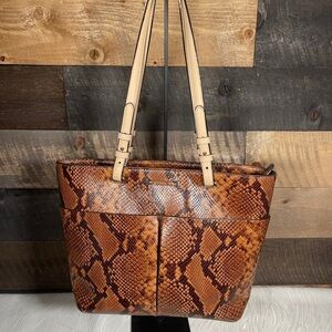 KORS Michael Kors Tan Snake Print Tote